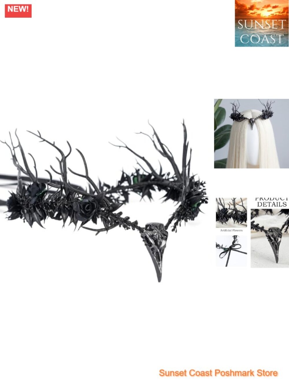 Gothic Flower Raven Crown Goth Elf Circlet Branch Renaissance Cosplay